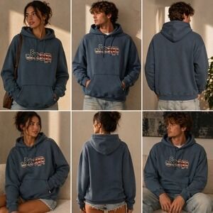 Jedco Jeep Hoodie Mens 2XL American Flag Logo Pullover Graphic Hoodie Sweatshirt